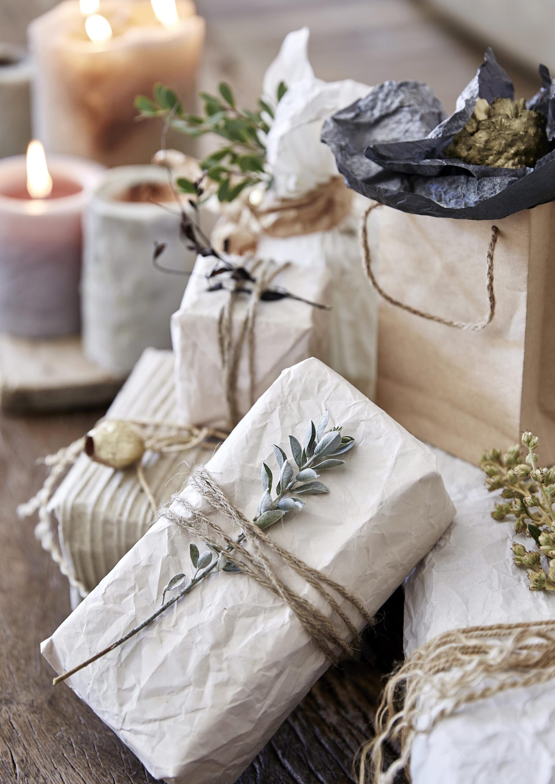 Presents wrapped with natural cloth