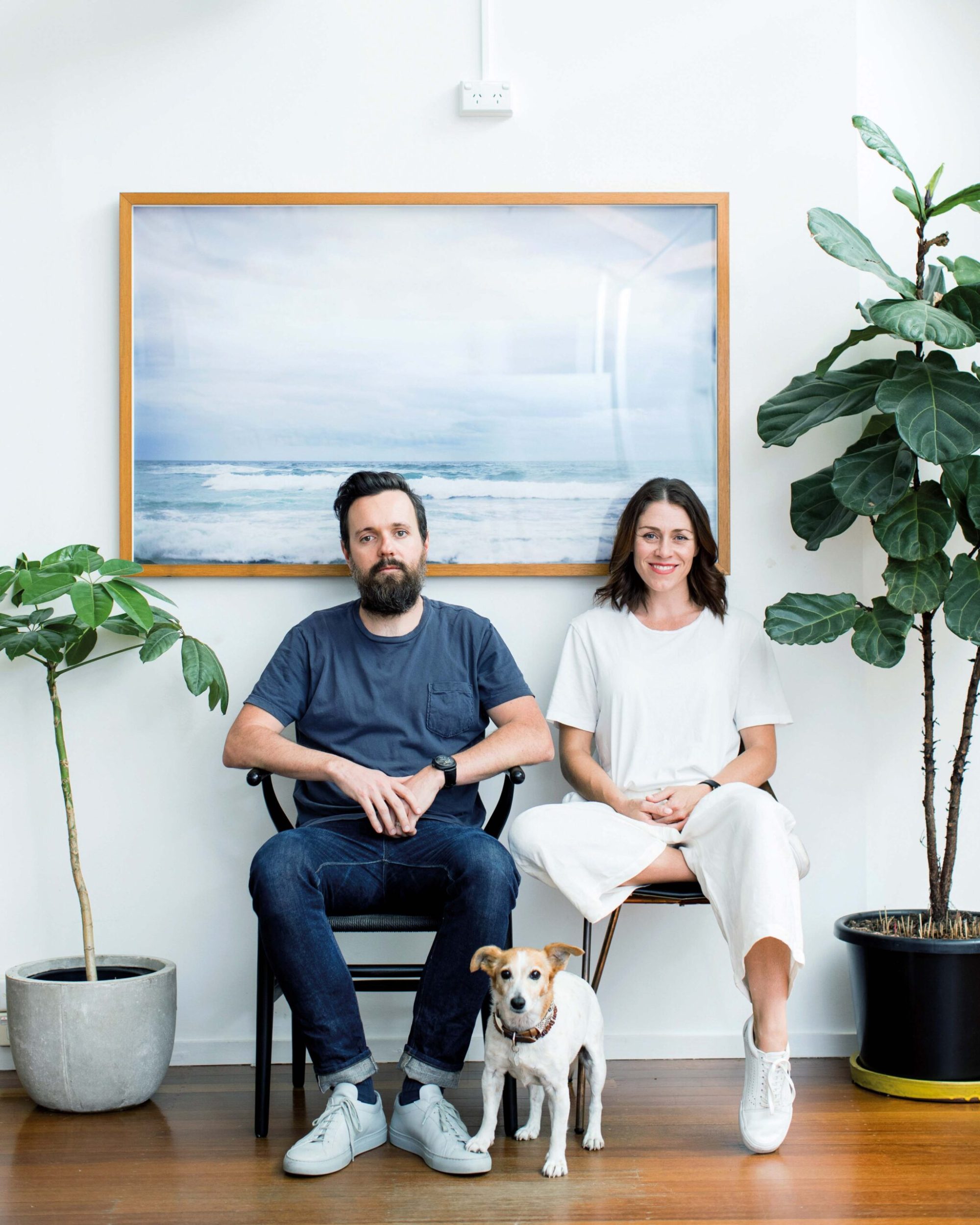 Jacqui Lewis and Arran Russell with pet dog