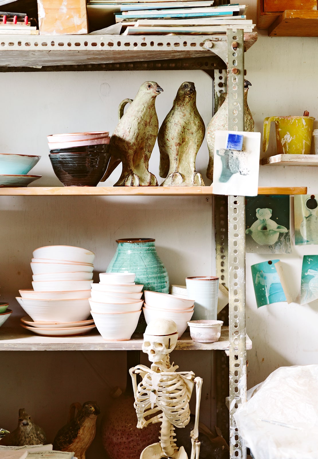 Kathryn Smythe's pottery workshop shelf