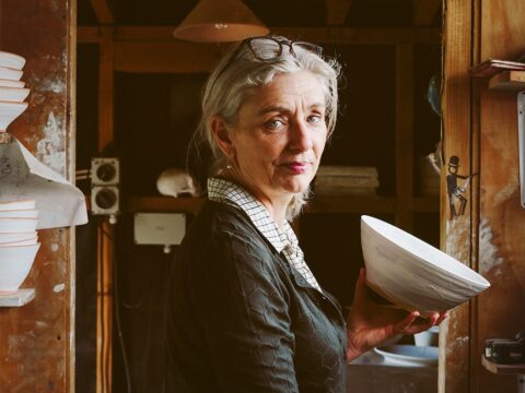 Kathryn Smythe holding pottery