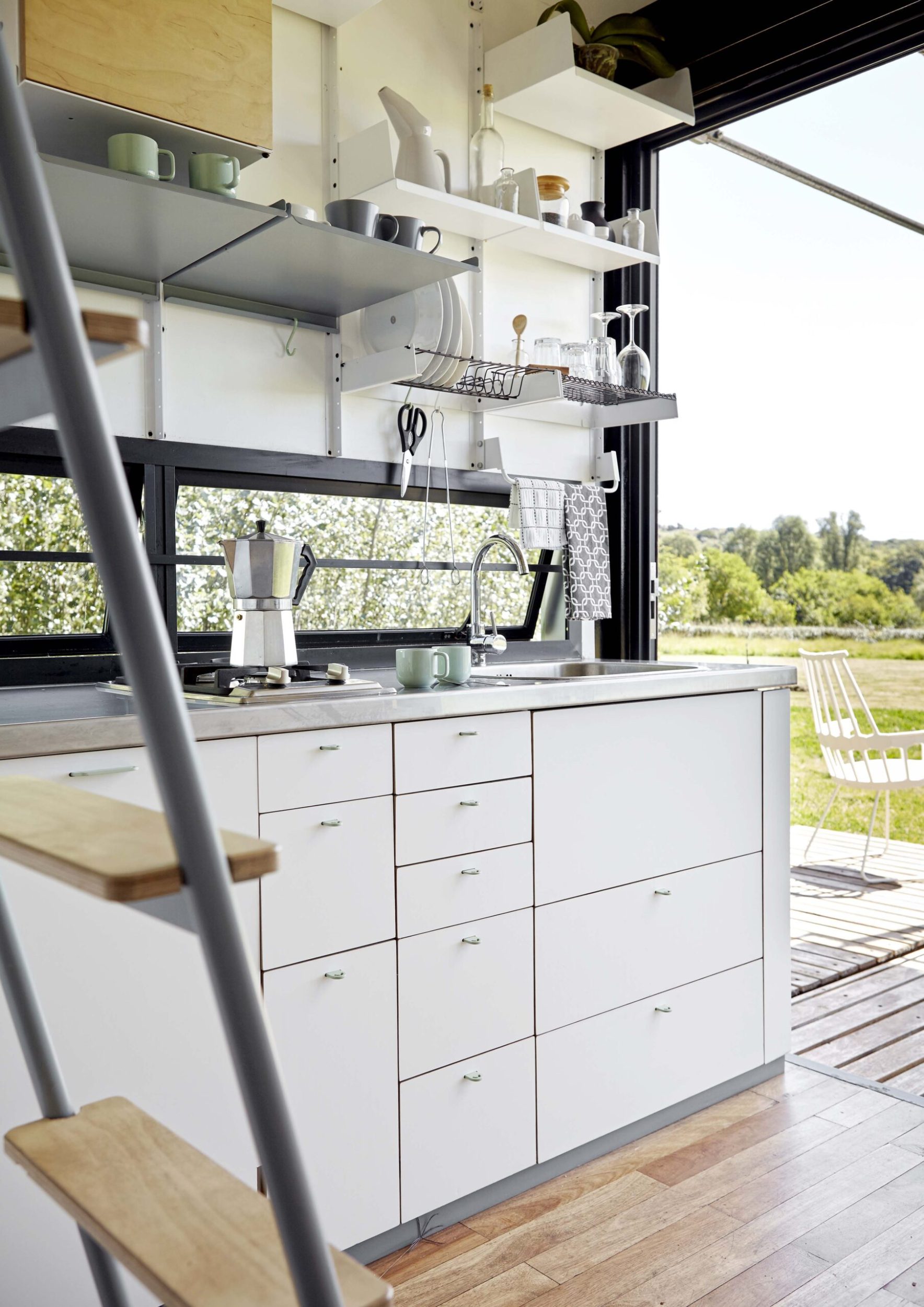 Interior of a white kitchen in a small house