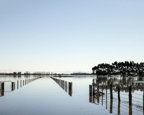 Flooded fields at Lake Ellesmere in Canterbury