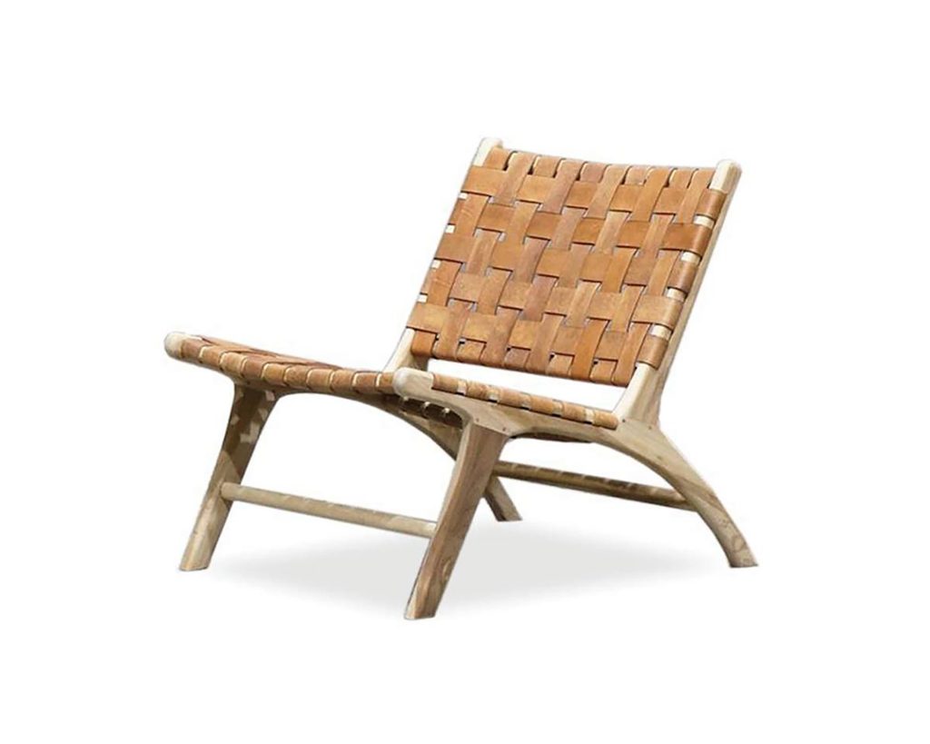 Low woven leather lounge chair, $595 from Green with Envy
