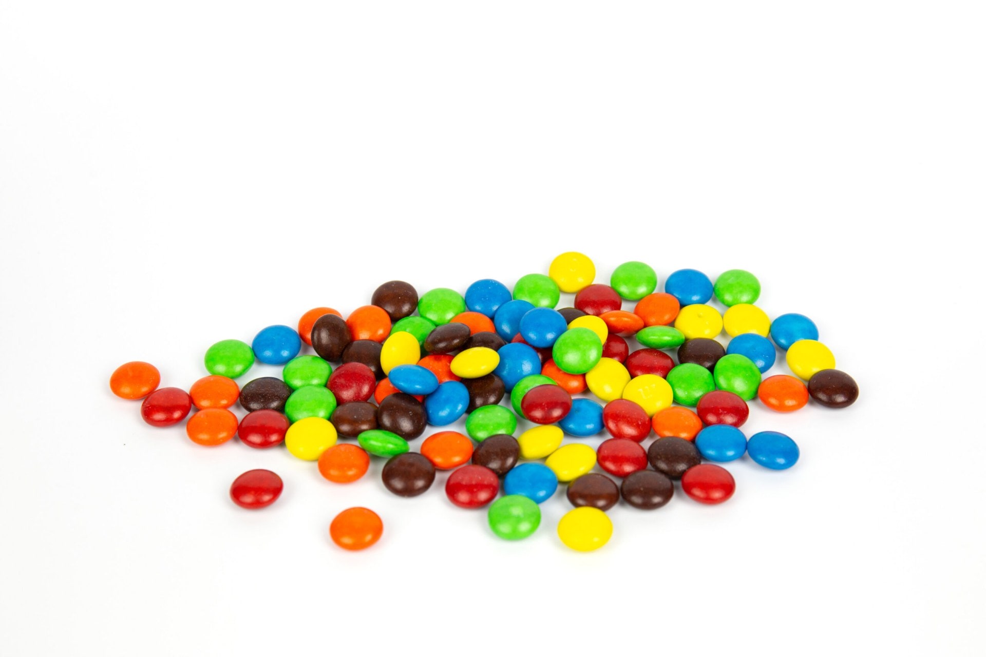 Pile of M&Ms on white background