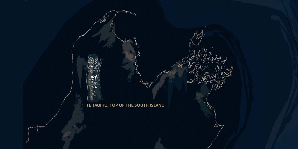 Illustration of Te Tauihu marketing the top of New Zealand's South Island