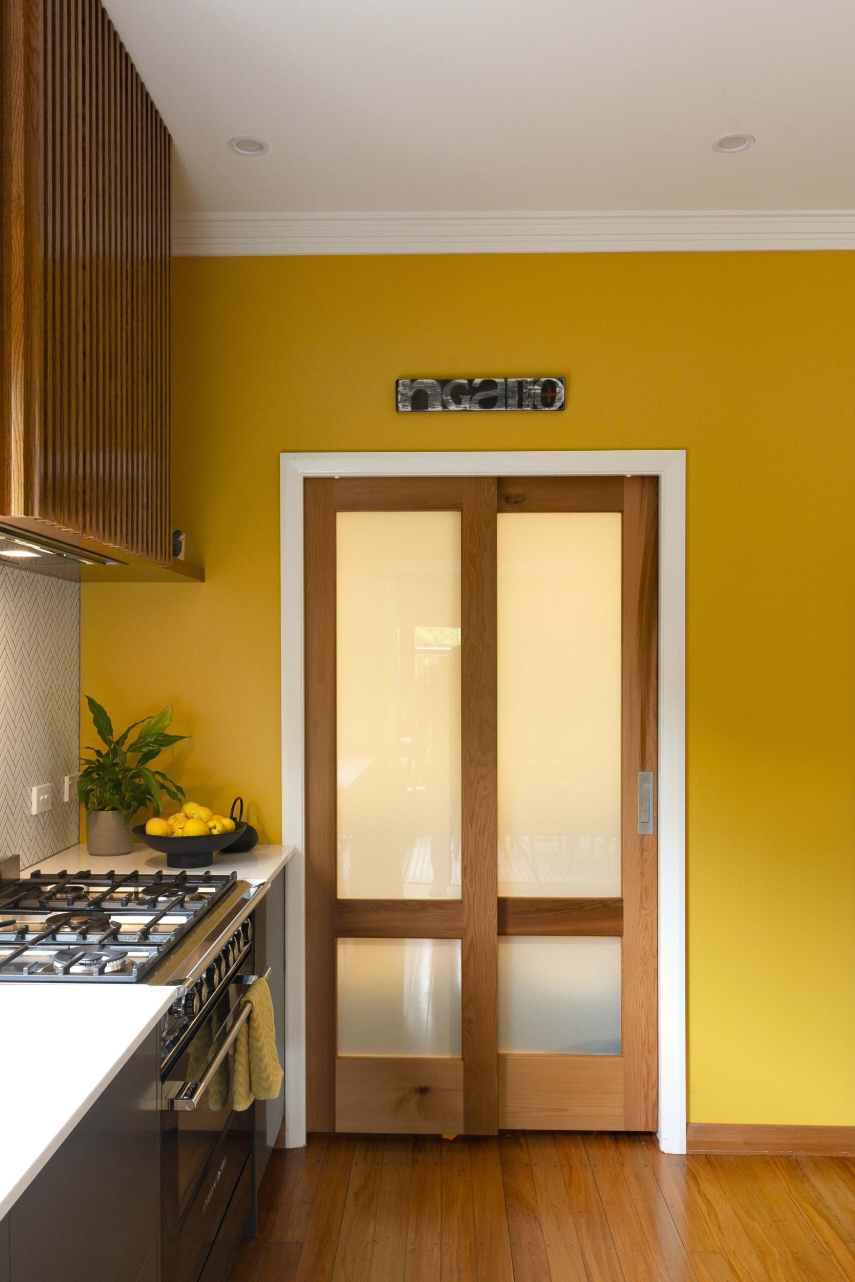 Kitchen with yellow painted walls