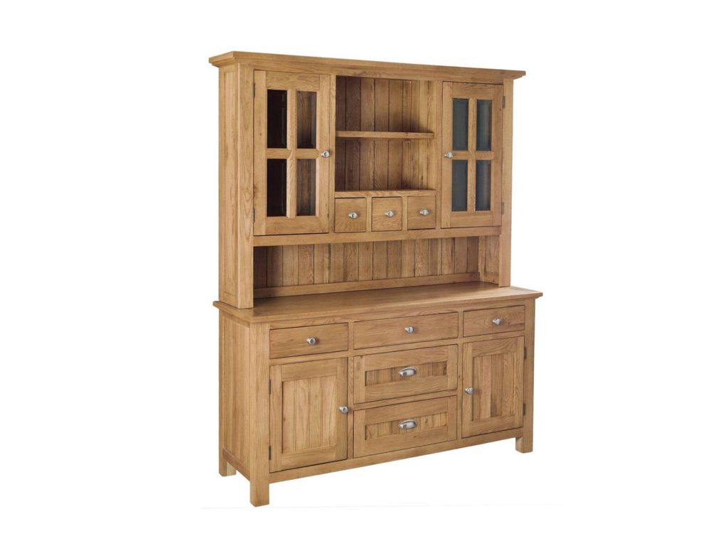 A wood oak buffer and hutch