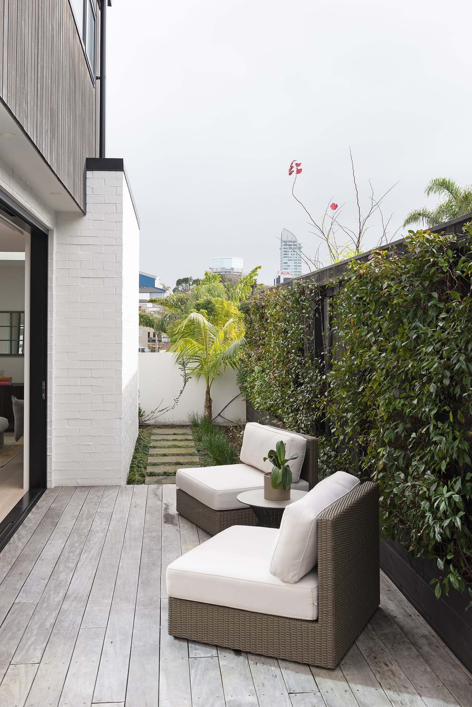 Outside deck with two lounge chairs