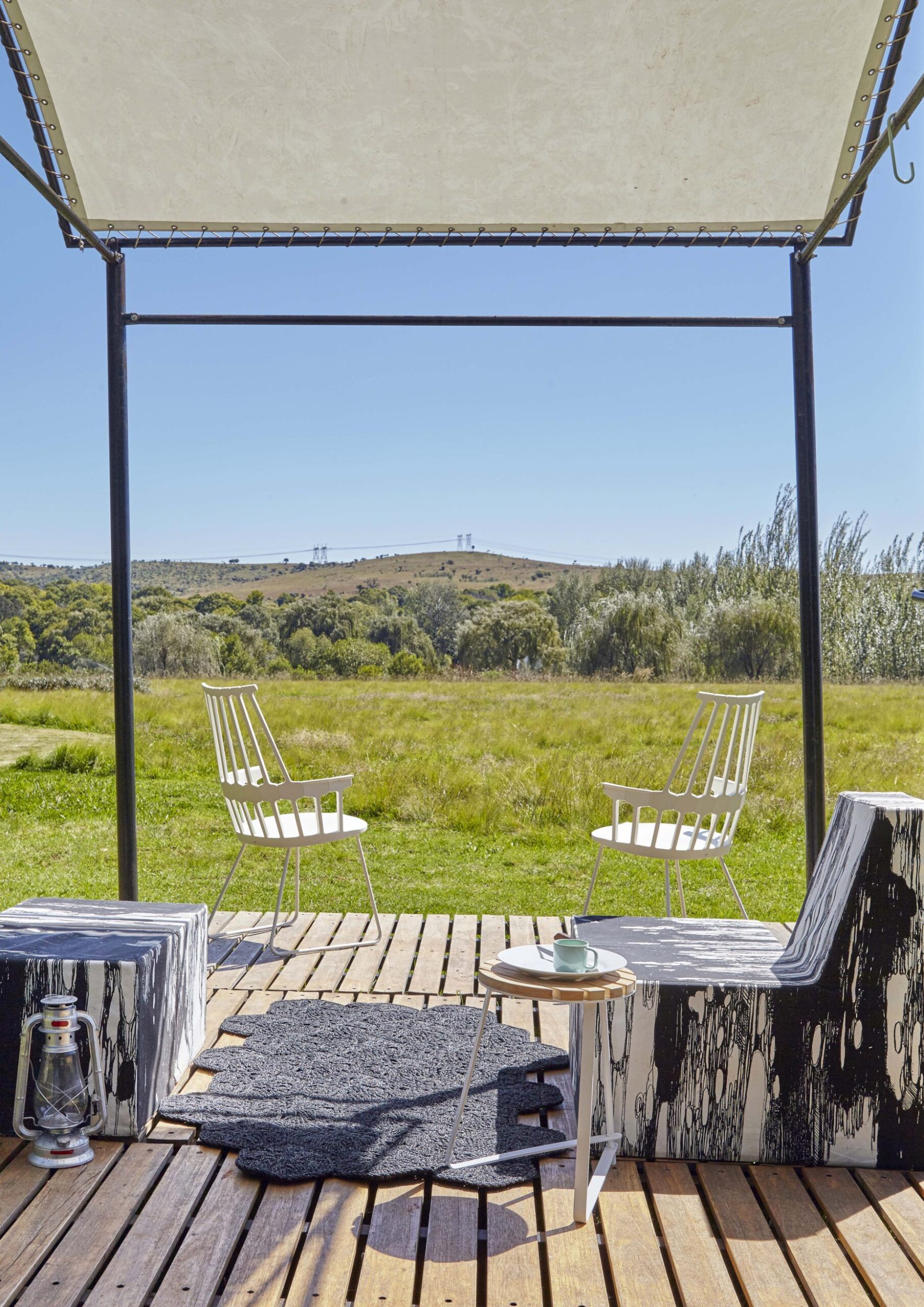 Two chairs in an outdoor deck area