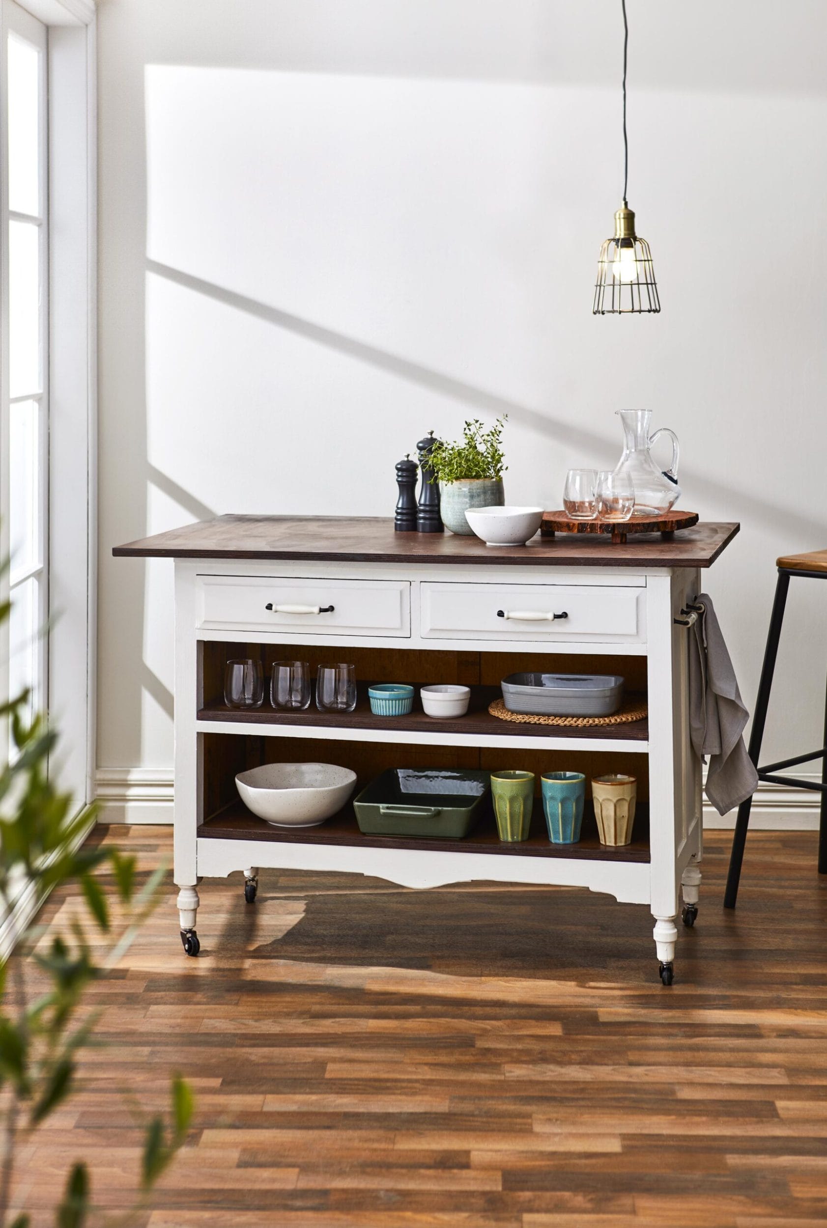 Chest of drawers upcycled into kitchen island with wheels