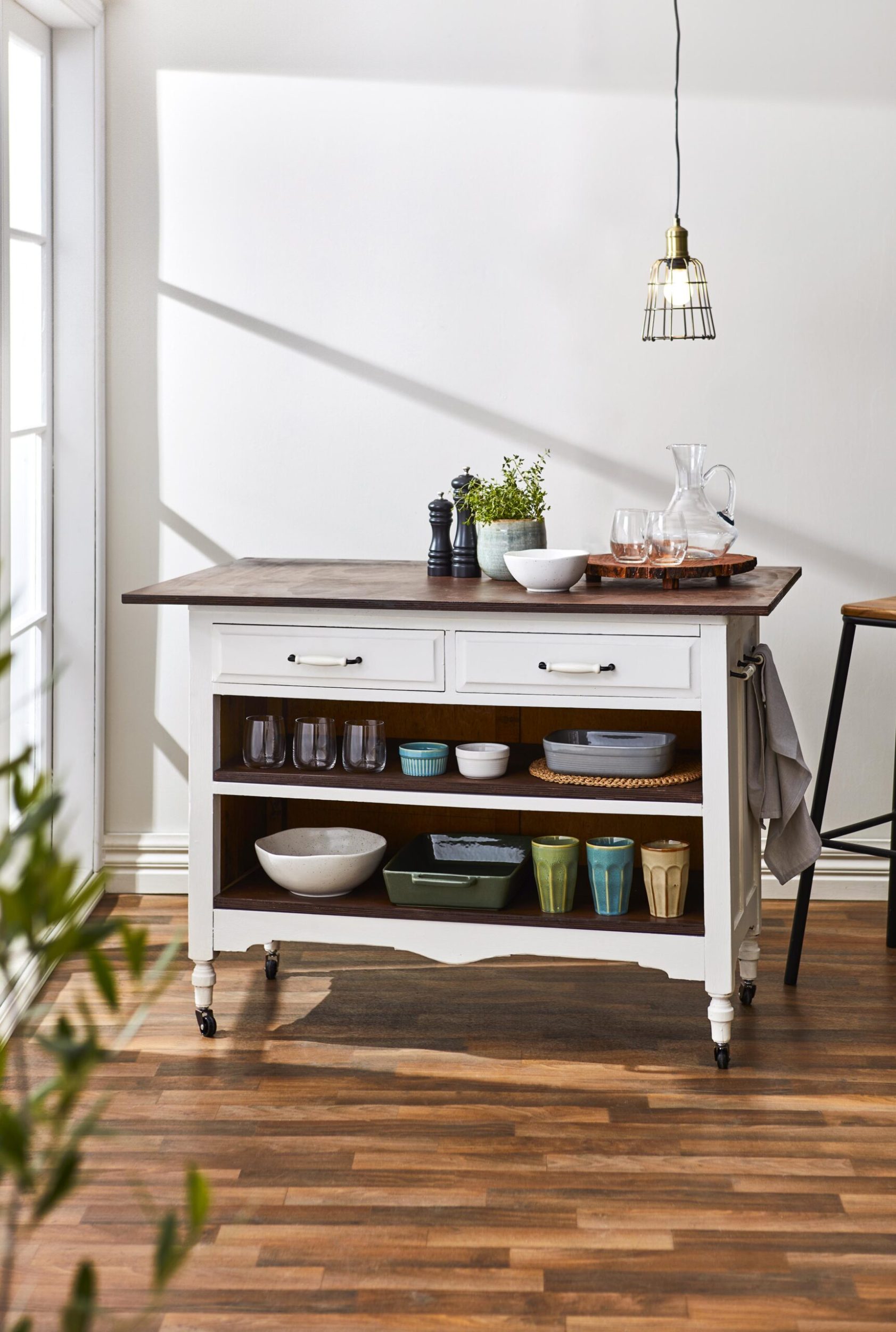 Chest of drawers upcycled into kitchen island with wheels