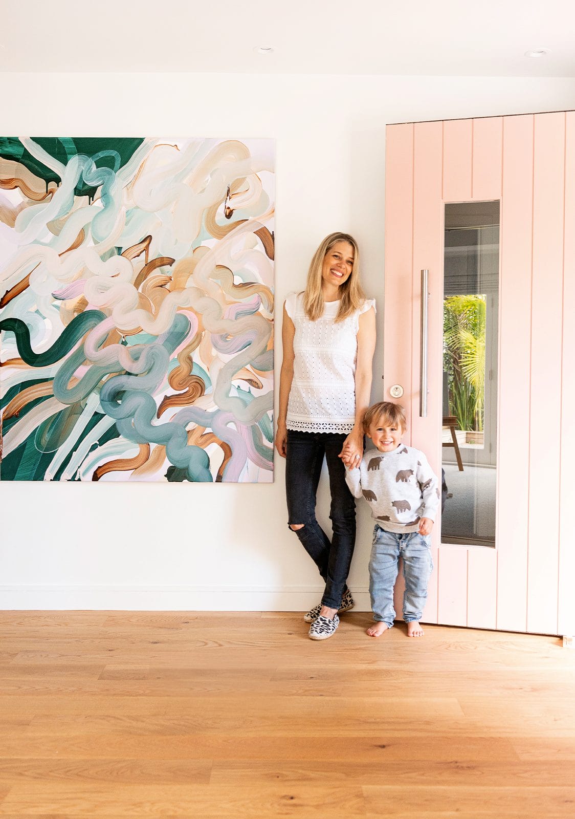 Large art work with colourful squiggly lines