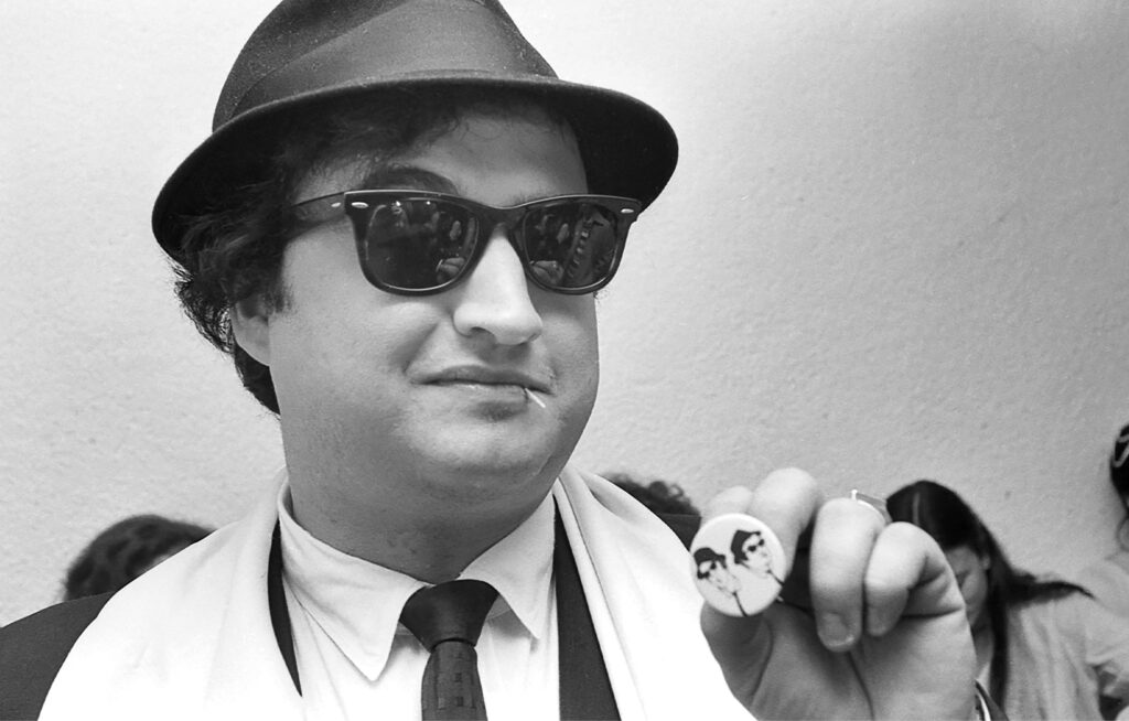 Black and white photo of John Belushi