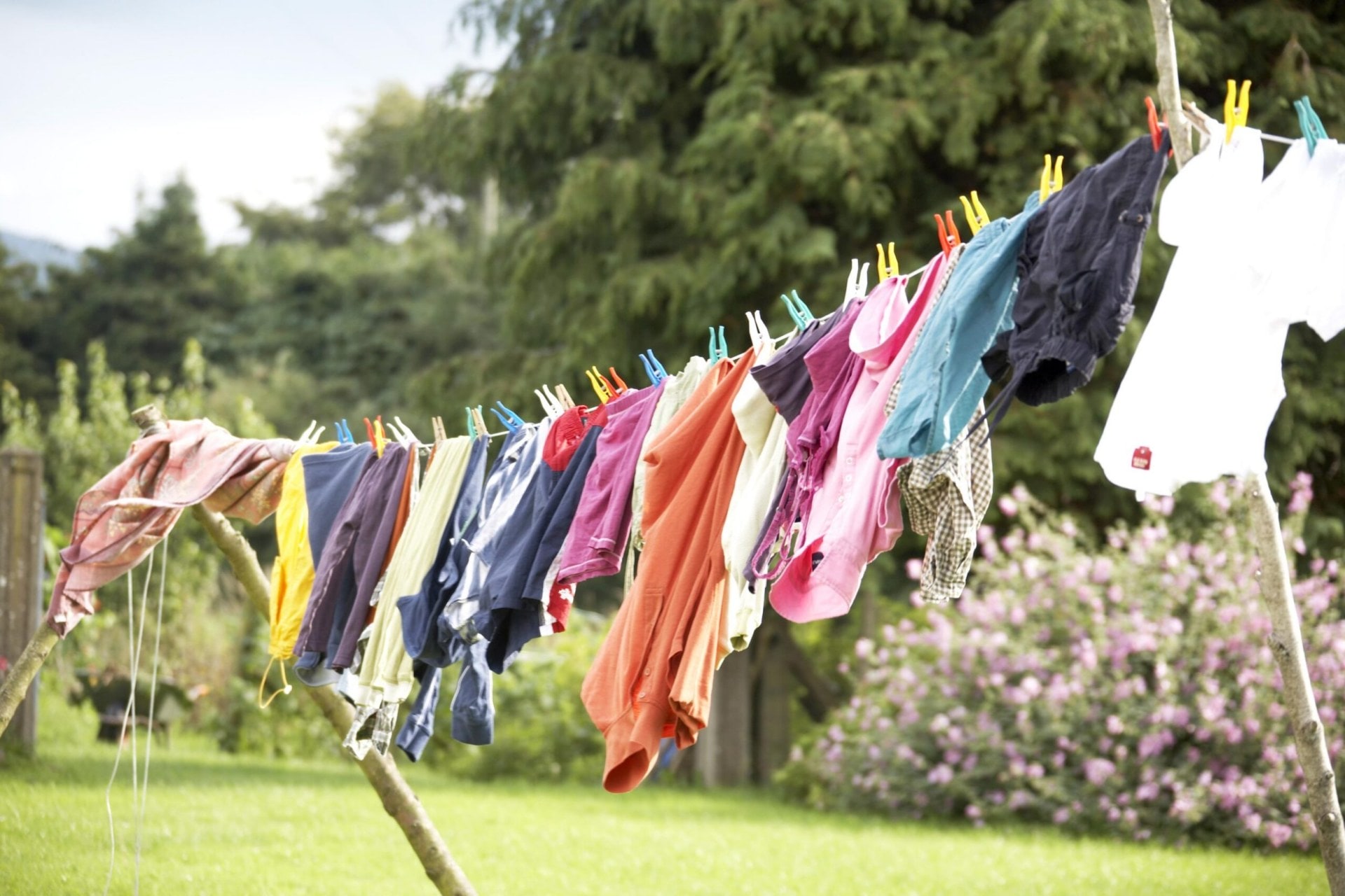 clothes hanging on an outdoor washing line