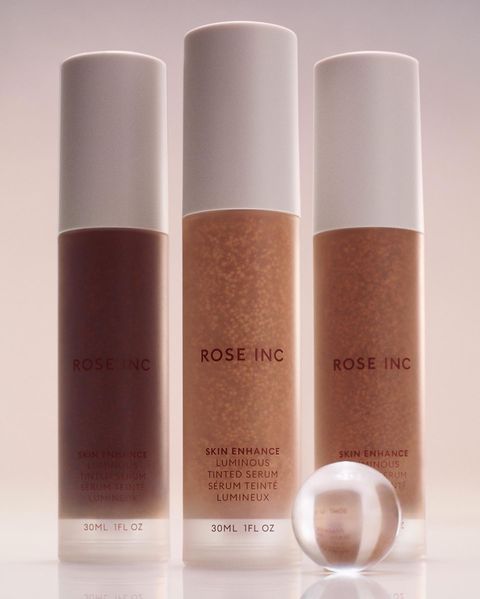 Bottles of the Rose Inc, Skin Enhance Tinted Serum- the best skincare foundation.