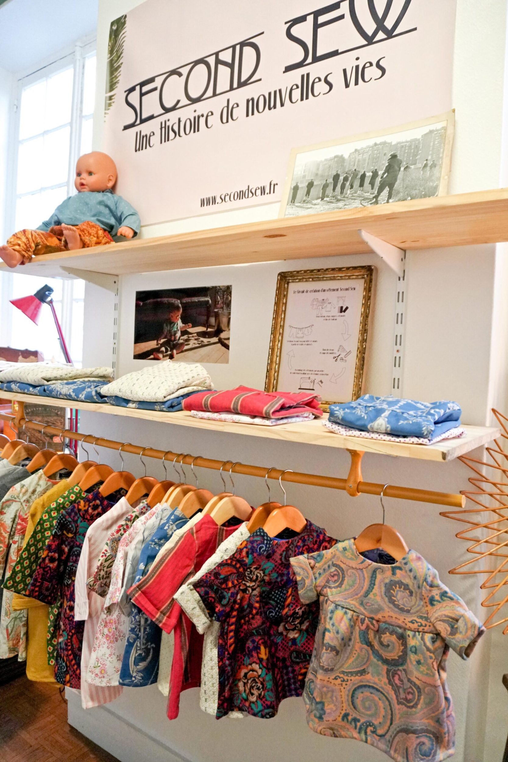 Clothing racks at Second Sew in Paris