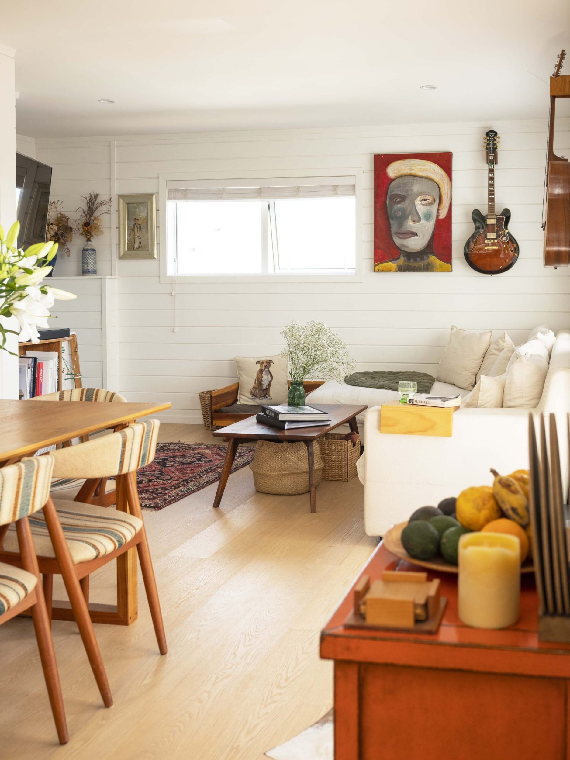 Lounge with wooden floors and vintage furiture