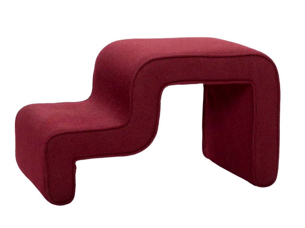 Wave fabric pouf/stool in burgundy, $589 from Bohzali.