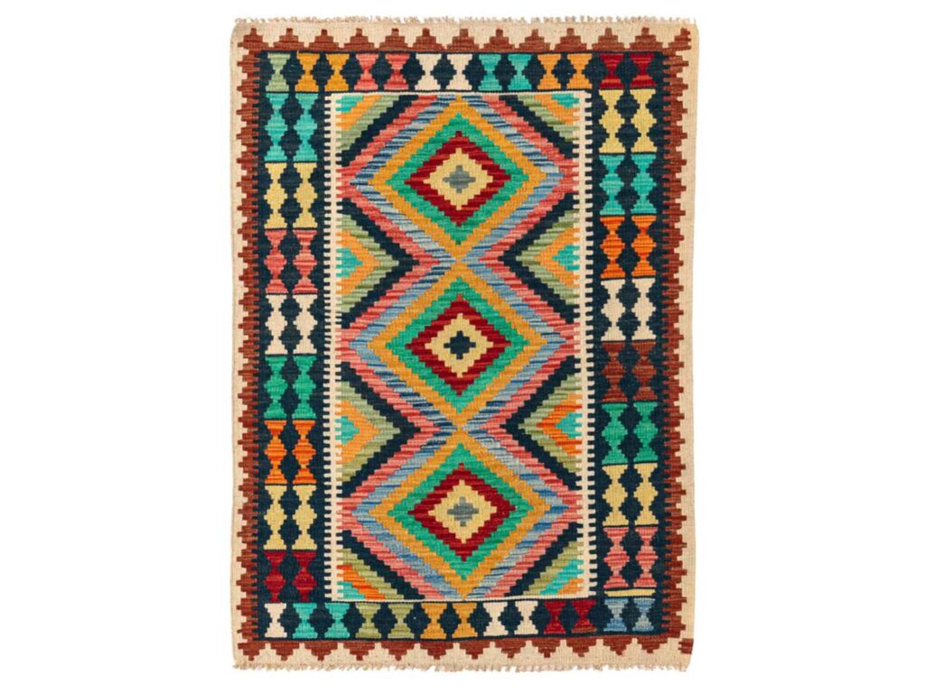 Kilim Maimana multi rug, $538 from iRugs NZ.