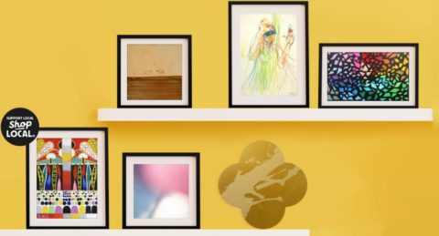 Collection of art from New Zealand local artists on a yellow background