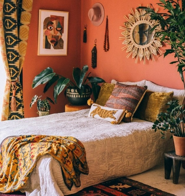  home decor instagram page, @justinablakeney showing maximalist bedroom. 