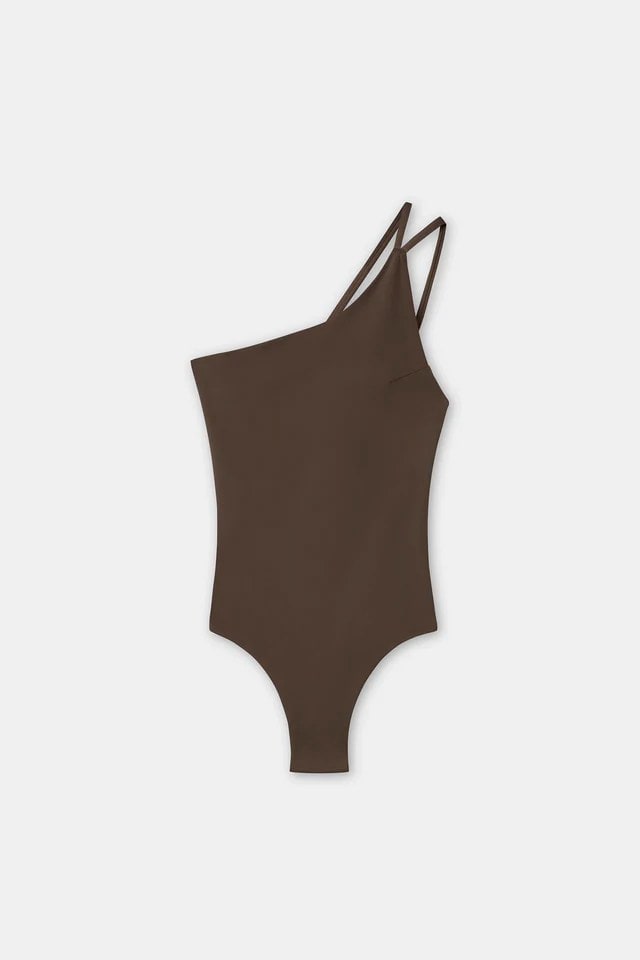 Brown one shoulder womens swimsuit from Assembly Label. 