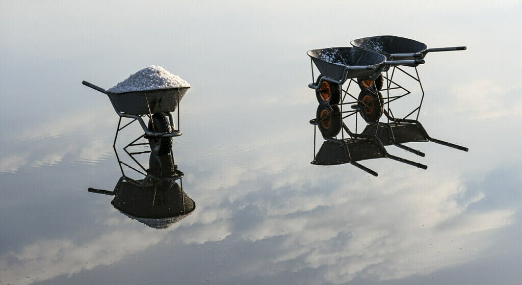 Salt in wheel barrows at the himalayas