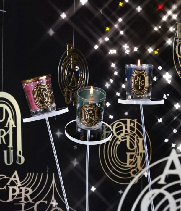 The diptyque limited edition candles- Etincelles, Sapin and Neige. 