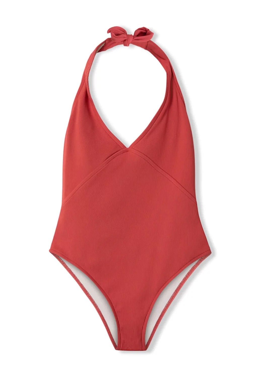 Red halter neck one piece swimsuit from Zulu and Zephyr. 