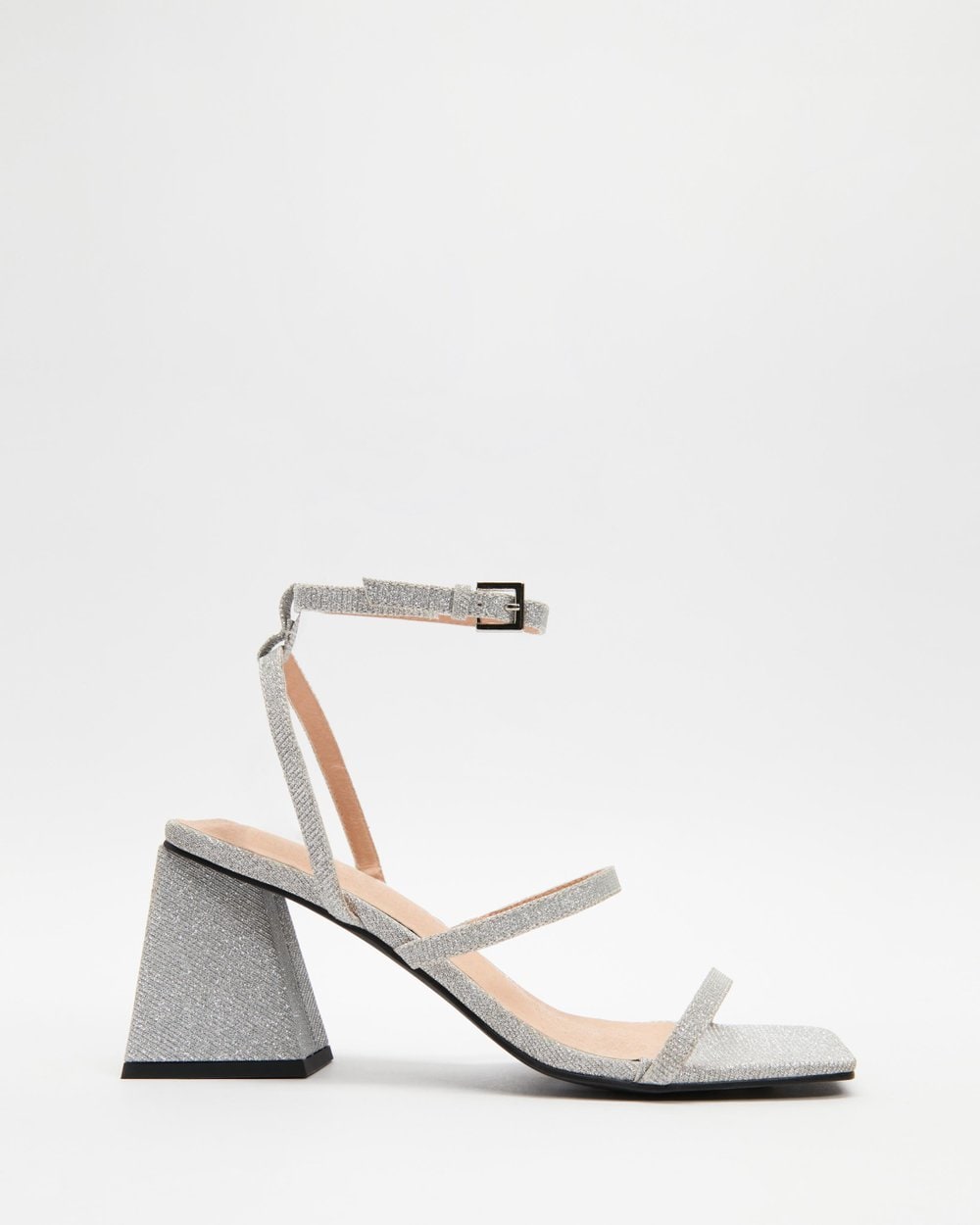 The Dazie Cindy Heels are sparkly silver with a low wedge. Great as summer wedding guest shoes. 