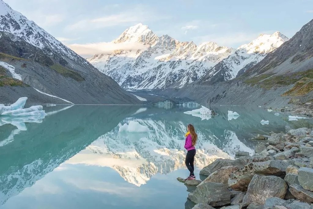 Image of Hookers Valley Track in Queenstown. The glaciers that can be seen from Hooker Valley Track in Mount Cook National Park.