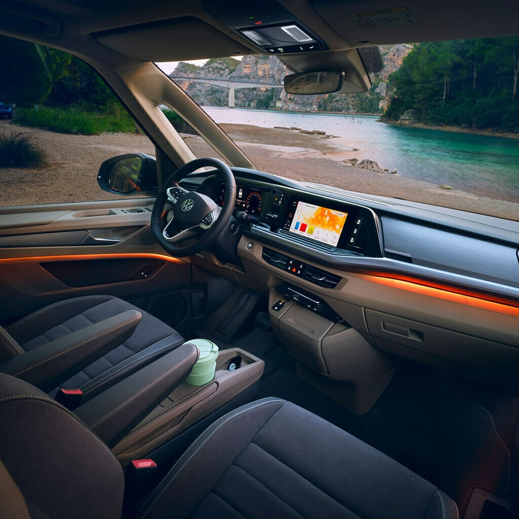 The view from the front seat of the Volkswagen EV.
