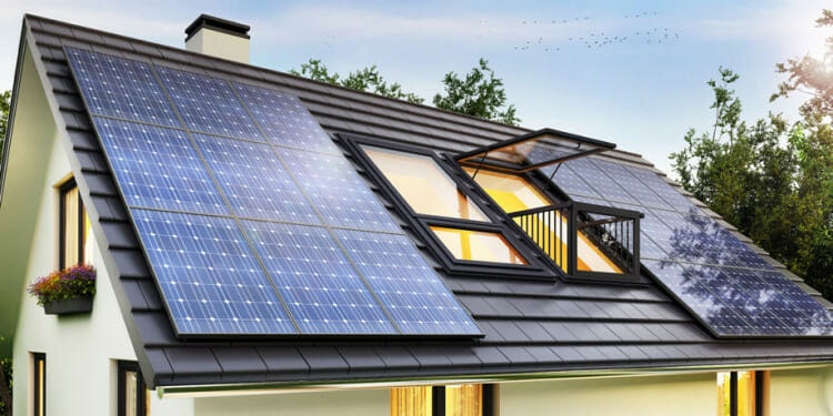 Home solar panel installation on the roof.