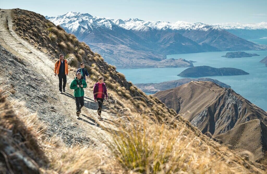 Image of the Roy Peaks hike in Wanaka. Roys Peak in Wanaka view- one of the best south island tramps.