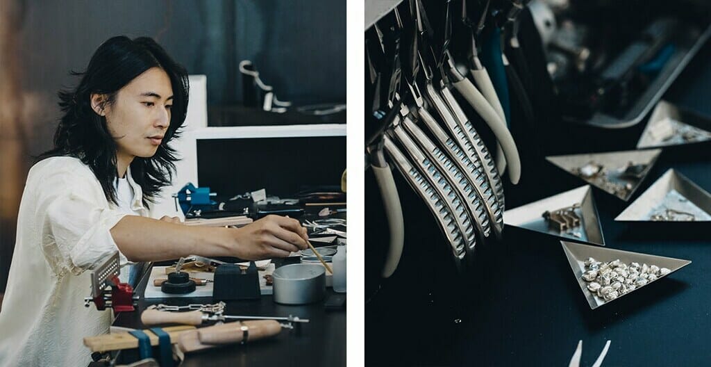 Kevin Thorne in his studio creating jewellery 