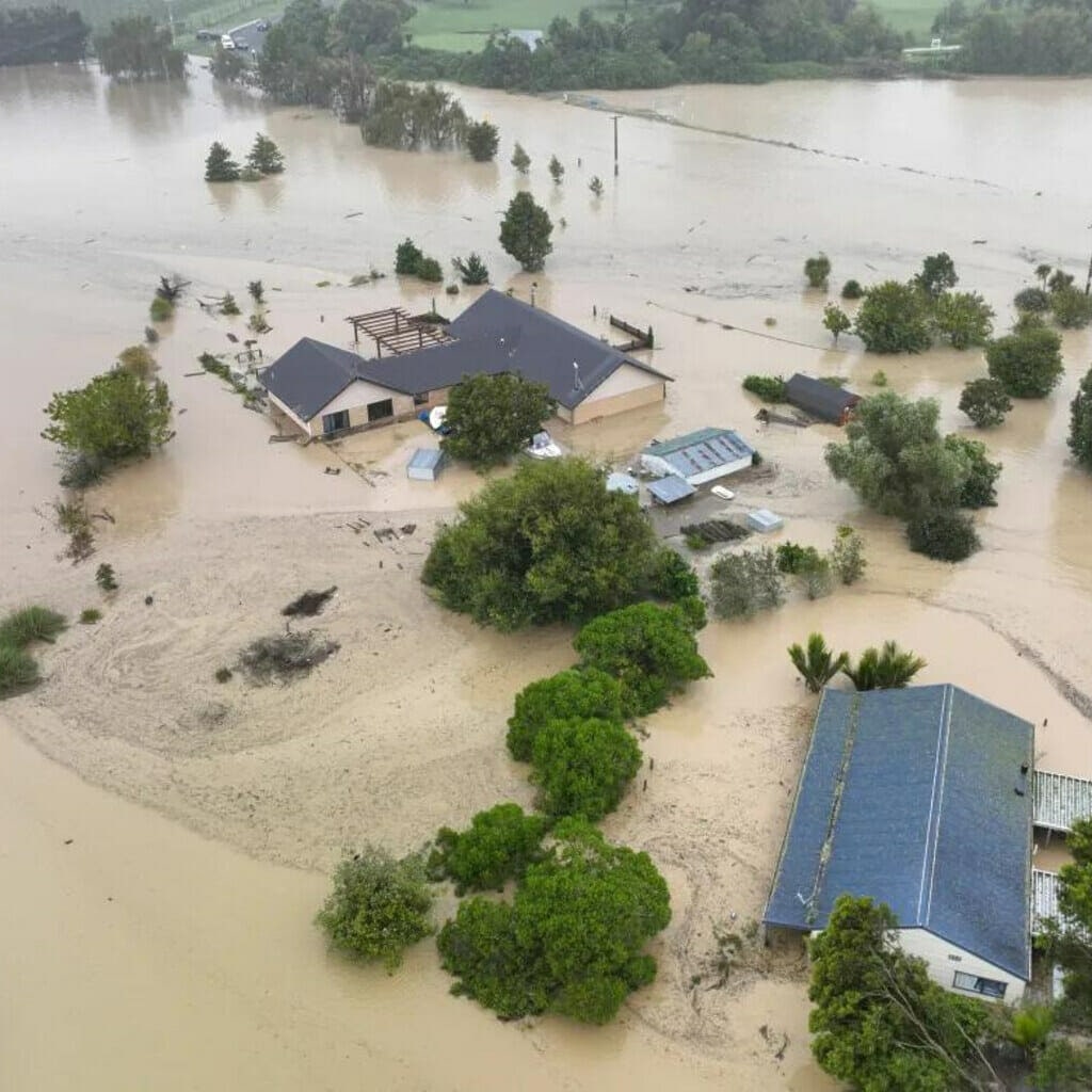 Flooding caused by Cyclone Gabrielle in Awatoto, near the city of Napier.