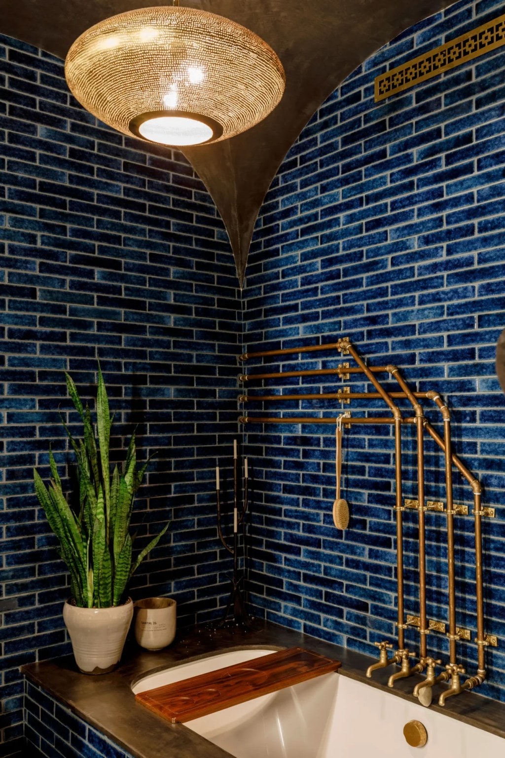 David Harbour New York Loft Apartment Blue Tiled Bathroom 