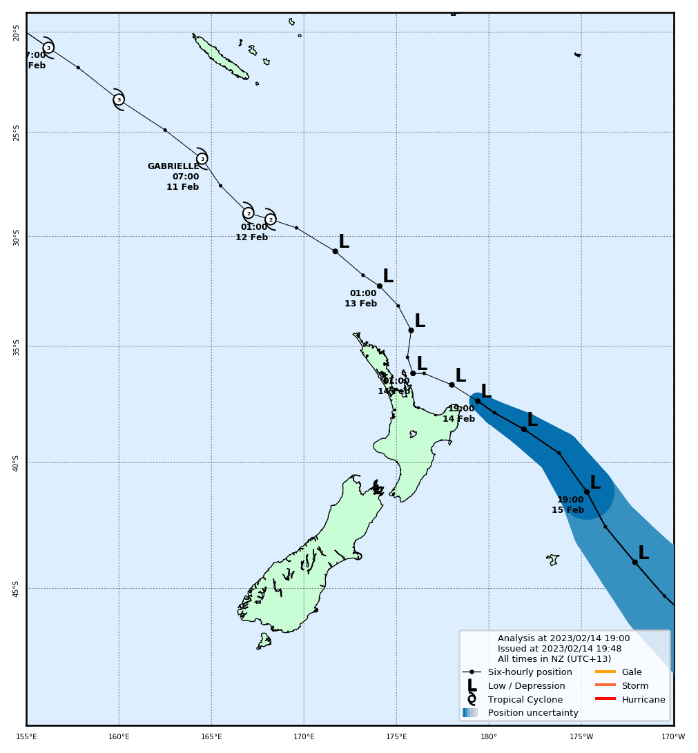Cyclone Gabrielle Tracking away from New Zealand 15 February 2015