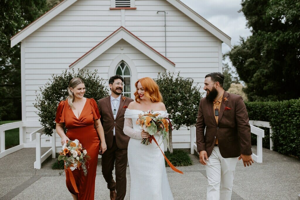 Wedding party in front of church