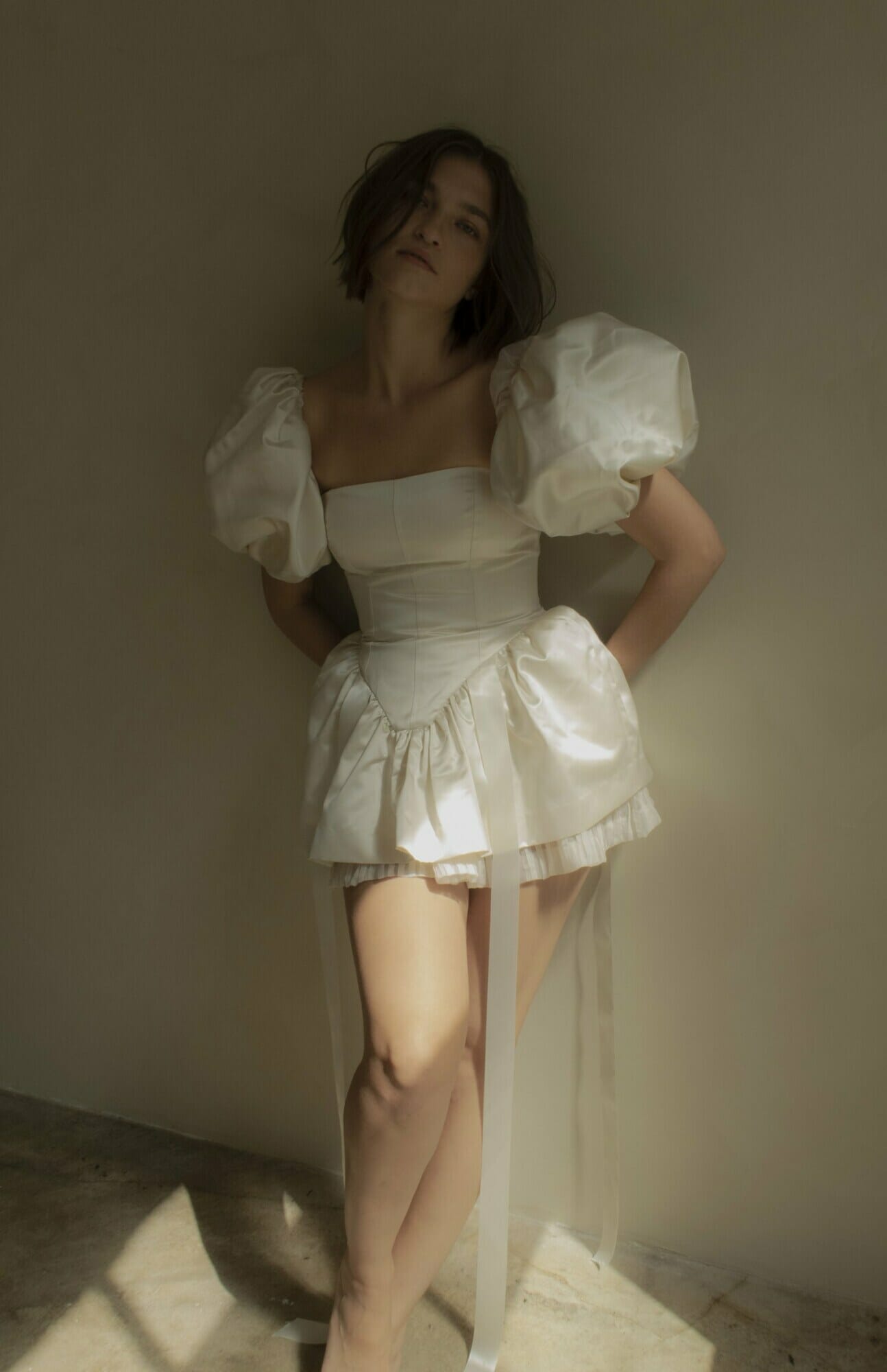 Mini Puff Sleeve Wedding Dress By CINQ Bridal