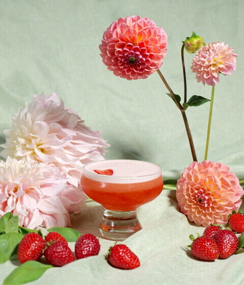 strawberry basil gin sour cocktail