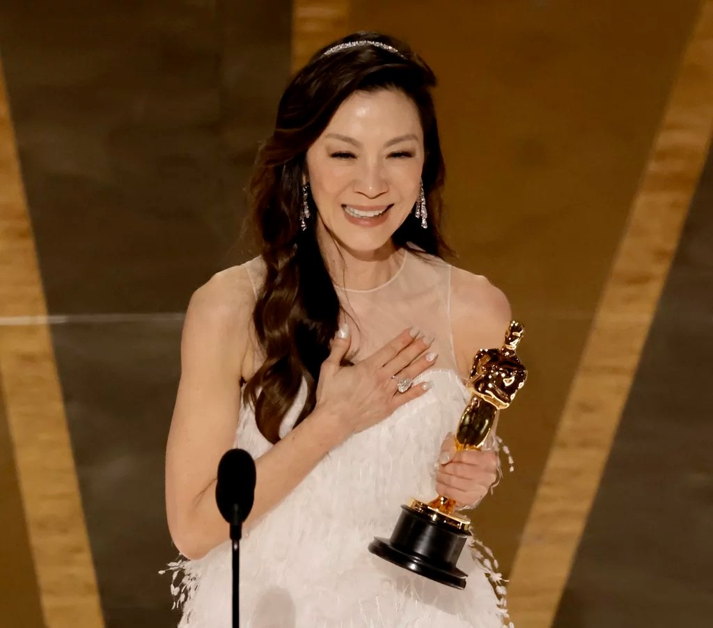 Michelle Yeoh accepting her award fo Best Actress at the 95th Academy Awards