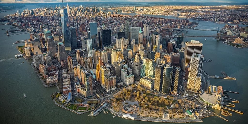 Aerial shot of Manhattan NYC