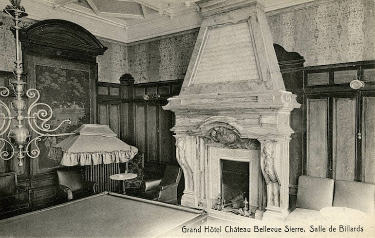 Billiards room where Katherine Mansfield played in 1922, Hotel Château Belle Vue, Sierre, Switzerland. Photo credit Max Grün