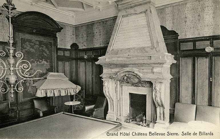 Billiards room where Katherine Mansfield played in 1922, Hotel Château Belle Vue, Sierre, Switzerland. Photo credit Max Grün