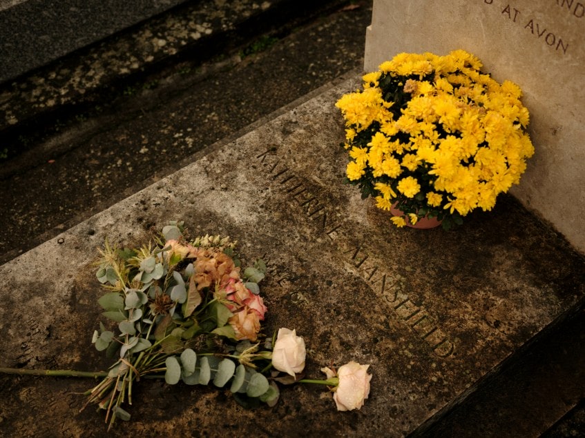 Katherine Mansfield's grave, Avon Cemetery, France. Photo credit Conor Horgan.