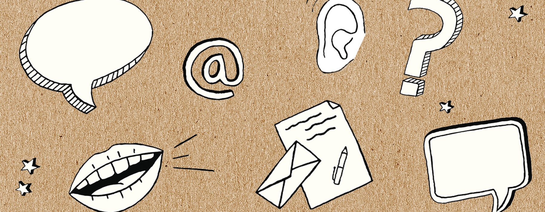 Communicaton-doodles-on-brown-paper-background
