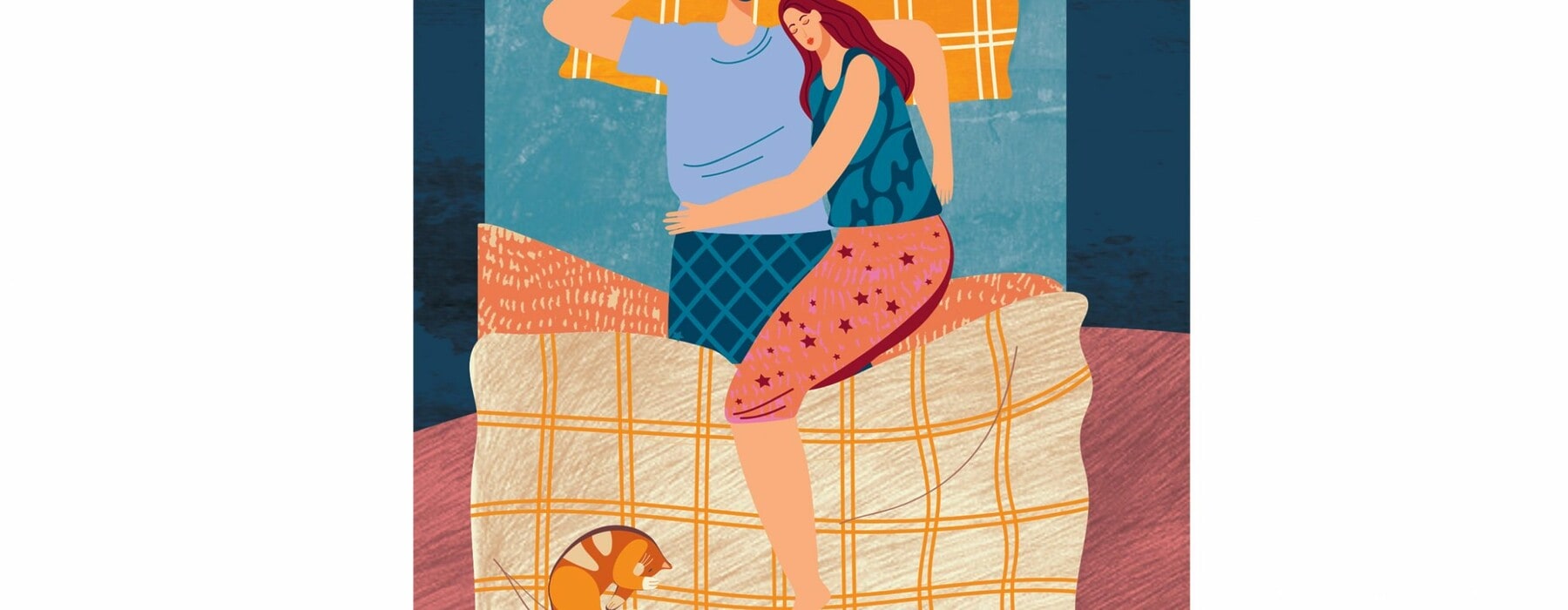 Illustration of couple sleeping in bed