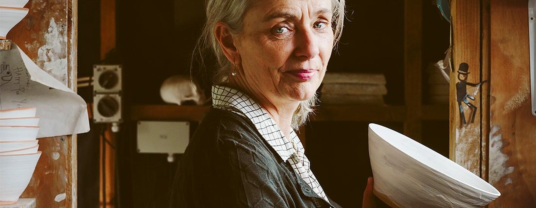 Kathryn Smythe holding pottery