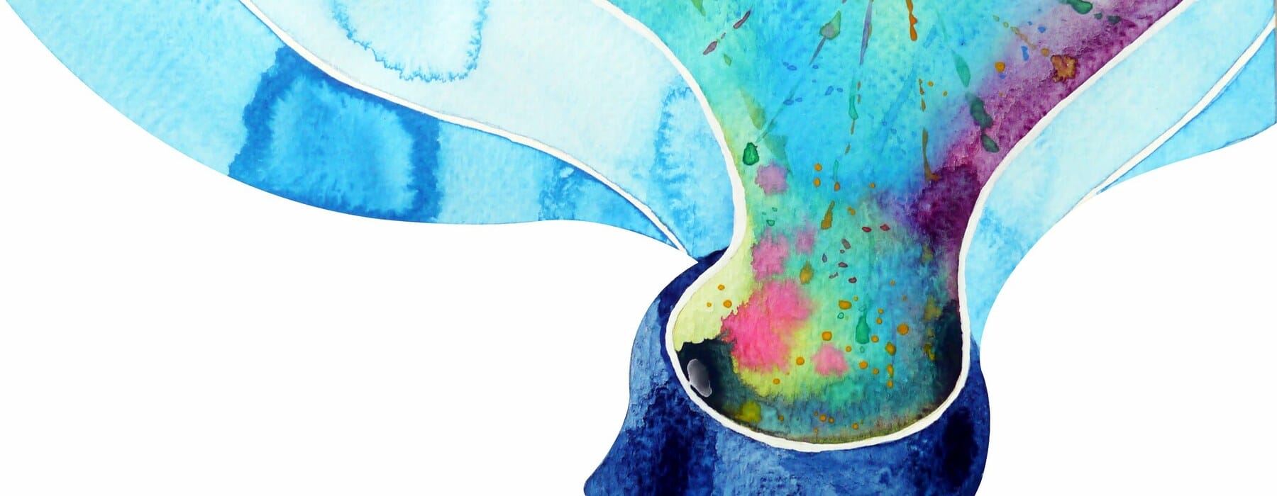 Illustration of person thinking in a rainbow bubble